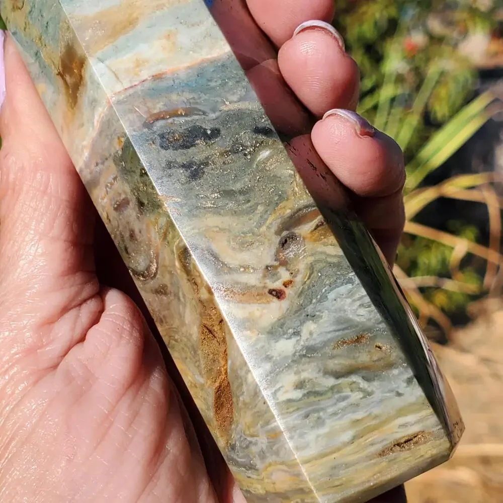 Ocean Jasper Green Sea Crystal Tower Point 320 grams